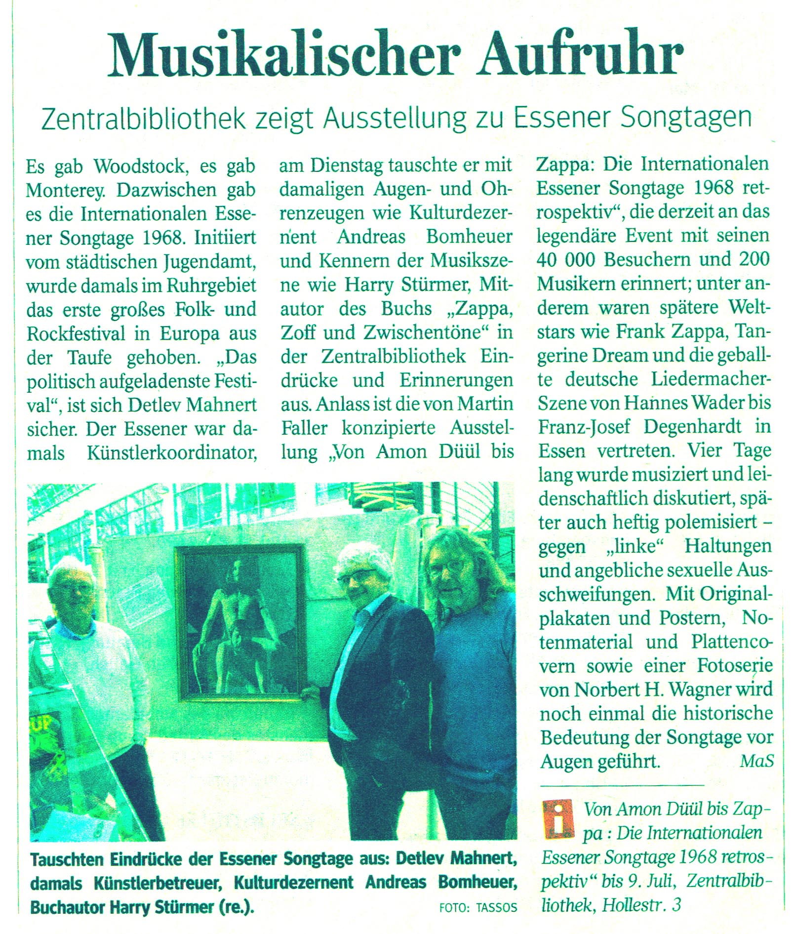 Zeitungbericht über Songtage-Ausstellung